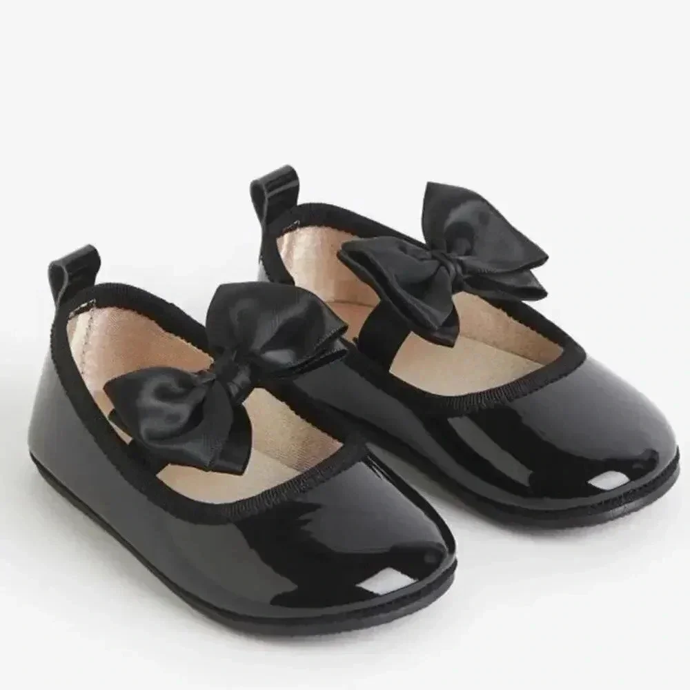 H&M ballet flats toddler girl baby black dress up shoes bows satin shiny